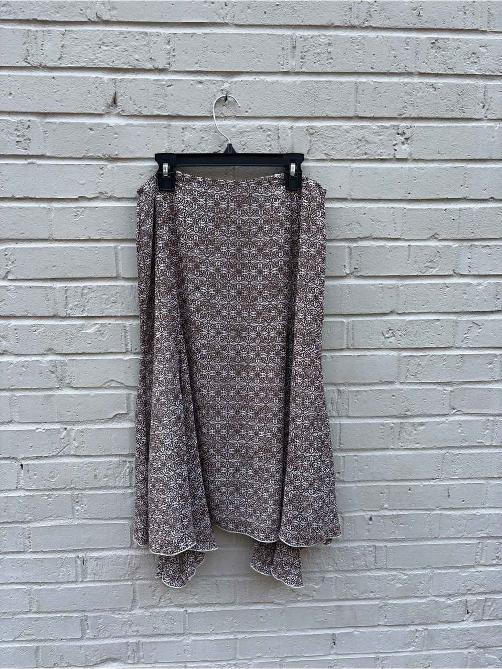 Vintage Y2K Women’s Brown Printed whimsy flowy Handkerchief Hem Skirt